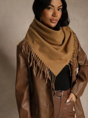 Jasnobrązowy Szalik w Kształcie Trójkąta z Frędzlami Vetifare