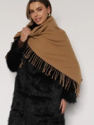 Jasnobrązowy Trójkątny Szalik Zdobiony Frędzlami Vetifara