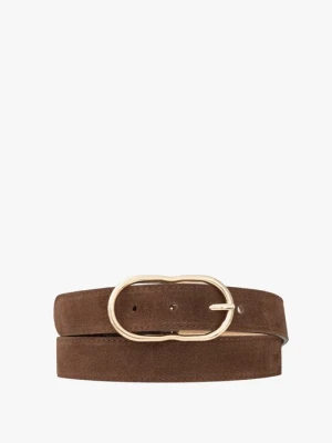 Jasnobrązowy welurowy pasek damski ze złotą klamrą Ryłko