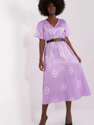 Jasnofiolentowa midi sukienka damska koktajlowa z printem Italy Moda