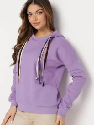 Jasnofioletowa Bluza z Kapturem i Ozdobnymi Sznurkami Cebele las garras