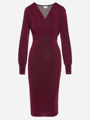 Jasnofioletowa Dopasowana Sukienka z Kopertowym Dekoltem i Bufiastymi Rękawami Ulonissa