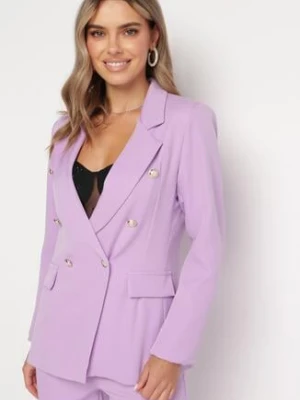 Jasnofioletowa Marynarka Dwurzędowa z Biżuteryjnymi Guzikami Teudosia