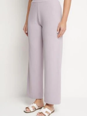 Jasnofioletowe Prążkowane Spodnie Szerokie z Gumką w Pasie Drasia glo-story
