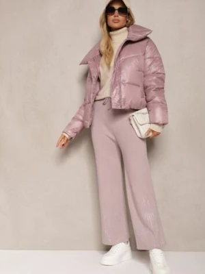 Jasnofioletowe Spodnie o Szerokim Kroju High Waist z Cyrkoniami i Gumką w Pasie Loreitha j&x