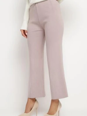 Jasnofioletowe Szerokie Spodnie z Wysokim Stanem i Gumką w Pasie Ozdobione Cyrkoniami Saviane j&x