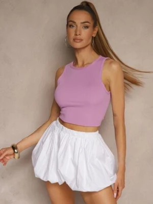 Jasnofioletowy Crop Top z Prążkowanego Materiału Nevonessa