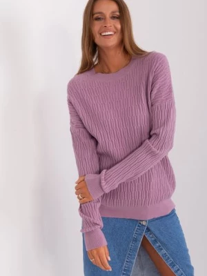Jasnofioletowy damski sweter klasyczny we wzory