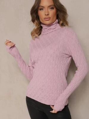 Jasnofioletowy Golf z Wiskozą w Tłoczony Wzór Przeszyty Metaliczną Nitką Neldora wool fashion
