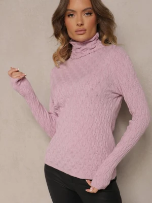 Jasnofioletowy Golf z Wiskozą w Tłoczony Wzór Przeszyty Metaliczną Nitką Neldora Wool Fashion
