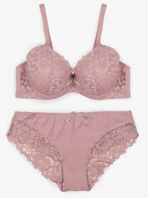 Jasnofioletowy Klasyczny Komplet Biustonosz i Majtki Figi z Koronką Ezilene