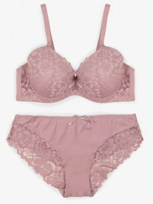 Jasnofioletowy Koronkowy Komplet Biustonosz i Majtki Figi w Klasycznym Stylu Ezirene