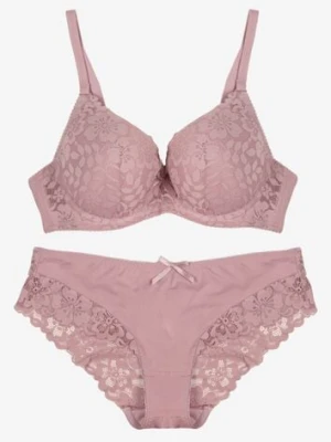 Jasnofioletowy Koronkowy Komplet Majtki Figi i Biustonosz Eziselle