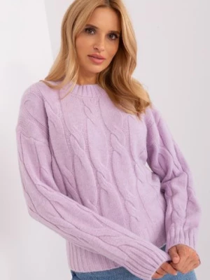 Jasnofioletowy sweter w warkocze z długim rękawem