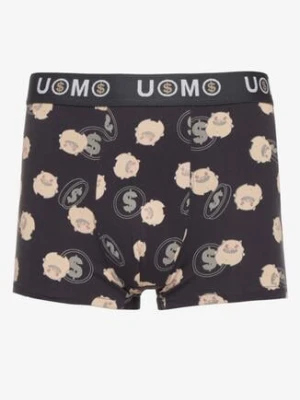 Jasnogranatowe Bawełniane Majtki Bokserki z Napisem i Szeroką Gumką Nelicia