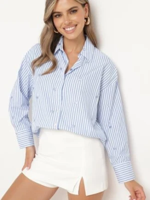 Jasnoniebieska Bawełniana Koszula w Paski z Haftowanymi Sercami Larnieka melya by melody