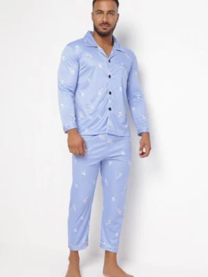 Jasnoniebieska Bawełniana Piżama 2-częściowa z Koszulą i Spodniami Lallitte