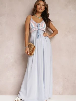 Jasnoniebieska Bawełniana Sukienka Maxi z Szydełkową Górą i Gumkami na Plecach Jennesia rosa