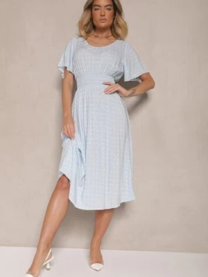 Jasnoniebieska Bawełniana Sukienka o Rozkloszowanym Fasonie w Kropki Tolimirae defox
