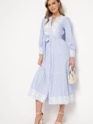 Jasnoniebieska Bawełniana Sukienka Taliowana z Koronką w Stylu Rustykalnym Blekotta bisou's project