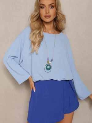 Jasnoniebieska Bluzka o Fasonie Nietoperza z Naszyjnikiem Kenola pretty