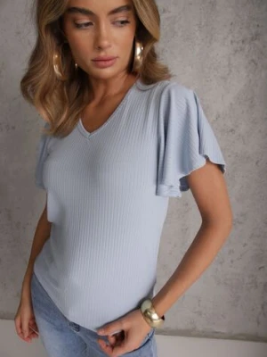 Zdjęcie produktu Jasnoniebieska Bluzka Ozdobiona Rozkloszowanymi Rękawami Sunetha glo-story