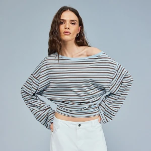 Jasnoniebieska bluzka w paski z dekoltem off shoulder House