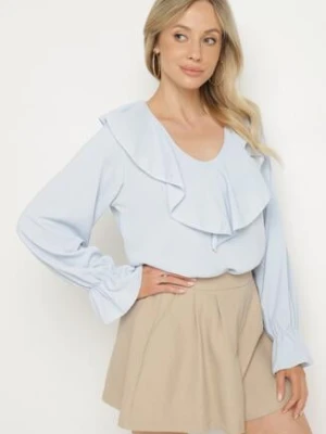 Jasnoniebieska Bluzka z Ozdobną Falbanką Tanalissea j studio