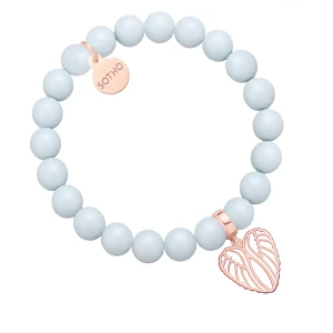 Jasnoniebieska bransoletka z pereł SWAROVSKI® CRYSTAL ze skrzydełkami w kształcie serca z różowego złota SOTHO
