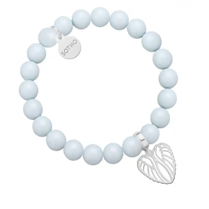 Jasnoniebieska bransoletka z pereł SWAROVSKI® CRYSTAL ze srebrnymi skrzydełkami w kształcie serca SOTHO