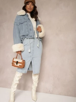 Jasnoniebieska Jeansowa Spódnica Ołówkowa Midi z Guzikami i Rozcięciem Jackiesa elsa.m by may