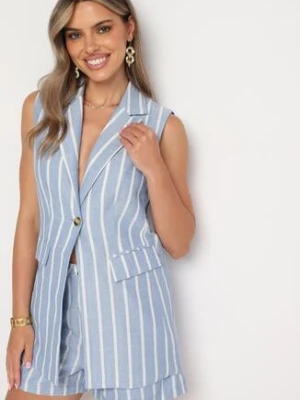Jasnoniebieska Kamizelka z Krótkim Rękawem w Paski Vikirella retro & icone
