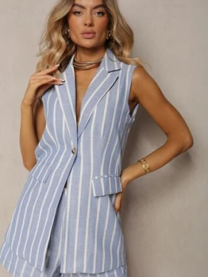 Jasnoniebieska Kamizelka Zapinana na Guzik w Pionowe Paski Vikilla retro & icone