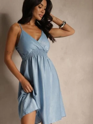 Jasnoniebieska Kopertowa Sukienka z Wiskozy o Rozkloszowanym Fasonie Lirilise cflo