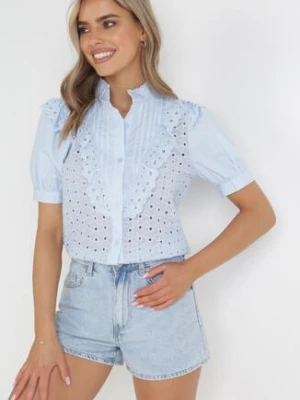 Jasnoniebieska Koronkowa Koszula ze Stójką i Ozdobnym Haftem Astralee elsa.m by may