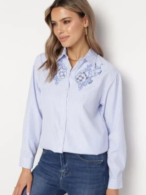 Jasnoniebieska Koszula w Paski z Ażurowym Haftem Varnielia melya by melody