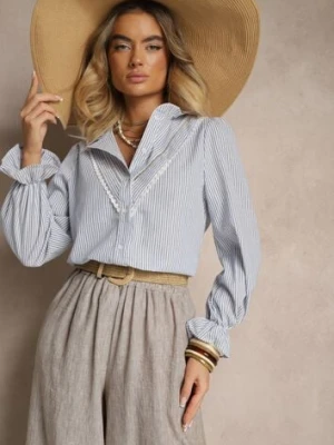 Jasnoniebieska Koszula z Bawełną Ozdobione Paskami i Falbanką Arririnea elsa.m by may