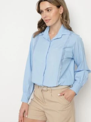 Jasnoniebieska Koszula z Wiskozą i Koronkowymi Wstawkami Tenaraia j studio