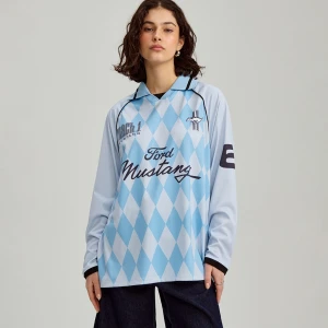 Zdjęcie produktu Jasnoniebieska koszulka polo z długim rękawem i narukiem Ford Mustang House