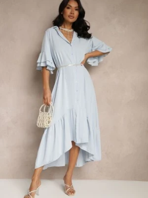 Jasnoniebieska Koszulowa Sukienka Ozdobiona Falbanką Ransara new collection