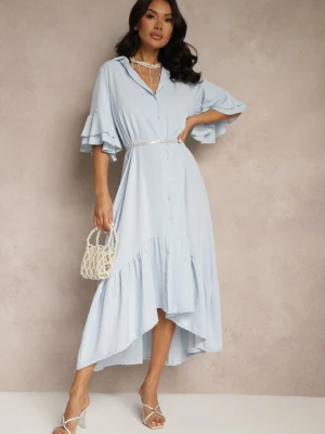 Jasnoniebieska Koszulowa Sukienka Ozdobiona Falbanką Ransara New Collection Niebieski