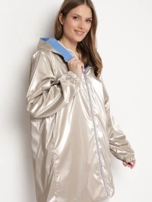 Jasnoniebieska Kurtka Dwustronna z Nieodpinanym Kapturem i Metalicznym Efektem Lirednil melya by melody