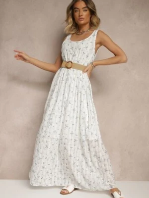 Jasnoniebieska Kwiatowa Sukienka o Rozkloszowanym Kroju z Paskiem z Plecionki Iffonvia rosa