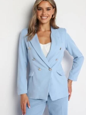 Jasnoniebieska Marynarka Dwurzędowa z Biżuteryjnymi Guzikami Teudosia