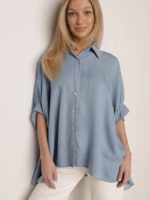 Jasnoniebieska Nietoperzowa Koszula Oversize z Wiskozą z Rękawami 3/4 Mathei elsa.m by may