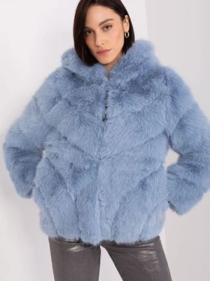 Jasnoniebieska przejściowa kurtka z eko futerka Wool Fashion Italia