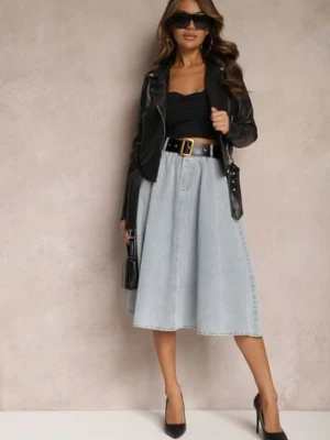 Jasnoniebieska Rozkloszowana Spódnica Jeansowa Midi z Paskiem Wendlla elsa.m by may