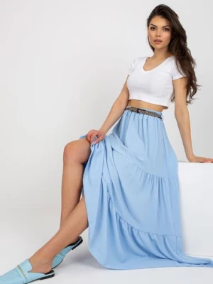 Jasnoniebieska rozkloszowana spódnica z falbaną Italy Moda