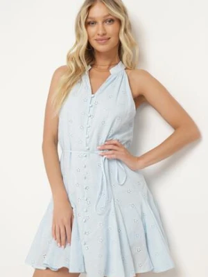 Jasnoniebieska Rozkloszowana Sukienka bez Rękawów z Bawełny Ozdobiona Guzikami Hanea bisou's project