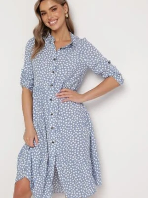 Jasnoniebieska Rozkloszowana Sukienka Koszulowa Midi Maijane